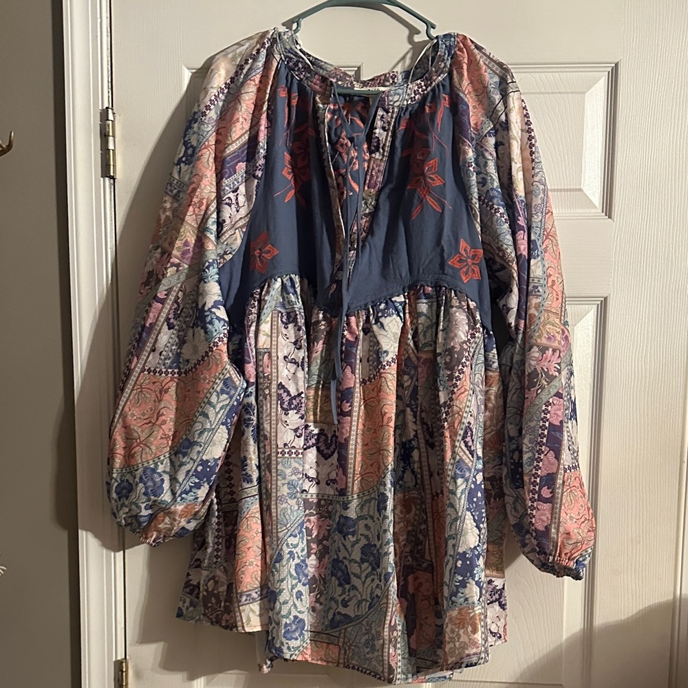 Boho Floral Patchwork balloon sleeve dress